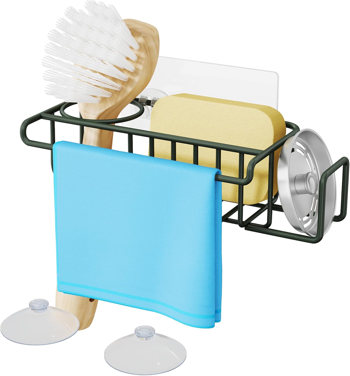 HapiRm 4 in 1 Sink Caddy Sponge Holder, SUS304 Stainless Steel Kitchen Brush Holder and Dish Cloth Hanger, Kitchen Organizers and Storage Essentials - Silver