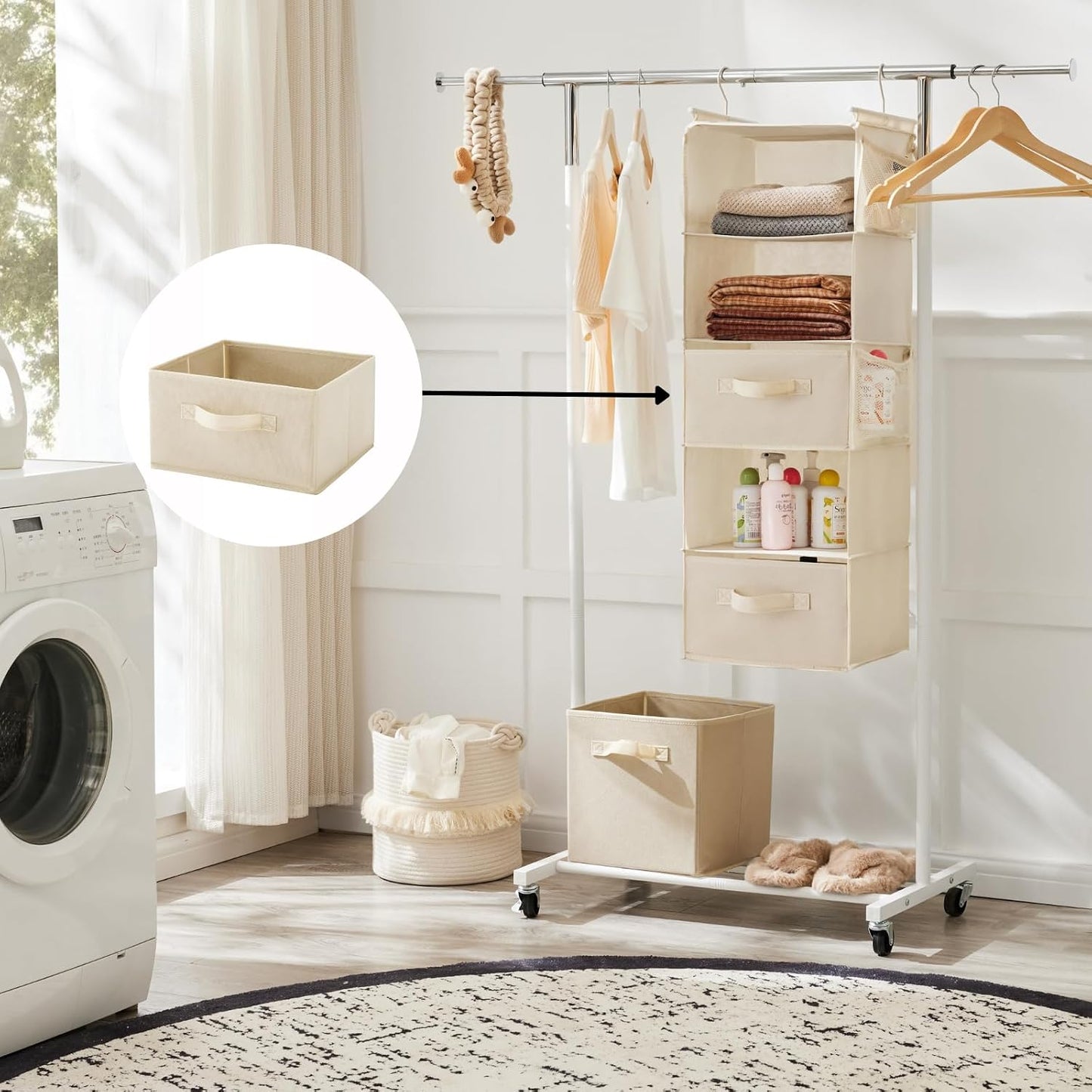 MAX Houser 6 Tier Shelf Hanging Closet Organizer, Closet Hanging Shelf with 2 Sturdy Hooks for Storage, Foldable (Grey)