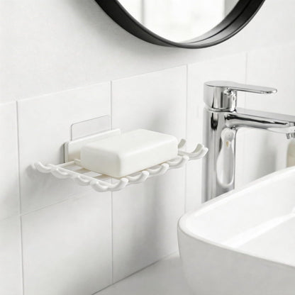 Bar Soap Holder for Shower Wall, Self Draining Plastic Bar Soap Dish Tray Container Case for Bathroom Sink, Adhesive Shower Soap Dish Holder Wall Mounted, Black 2 Pack