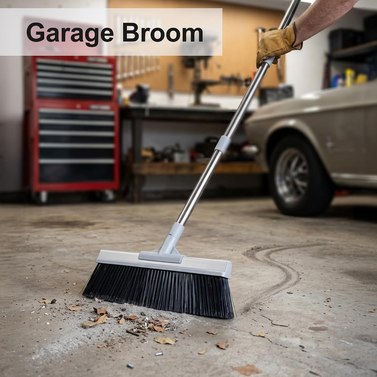 CTIME 50 Inch Heavy Duty Outdoor Angle Broom, 18 Inch Wide Stiff Bristles | Features a 60° angled aluminum head & stainless steel handle. 4 rows of stiff bristles perfectly sweep garage, Patio, Porch