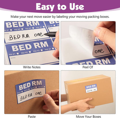 200 Count Removable Moving Labels, 3.4 x 2 in, 9 Colors with Pen | Waterproof Synthetic Paper, Writable, Tear Resistant, Color Coded Room Labels, Fragile/Heavy/Blank, Residue-Free Removal