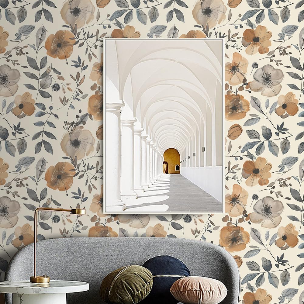 Floral Peel and Stick Wallpaper, 17.71" x 118.1" - Removable, Waterproof, Decorative Vinyl Wallpaper for Bedroom, Living Room