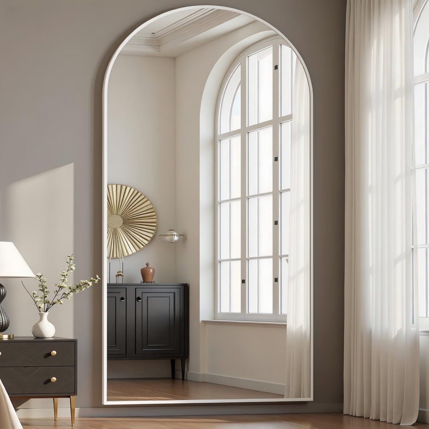 Prywot Arched Full Length Mirror, 70"x26" Free Standing Floor Mirror, Modern Full Body Mirrors with Stand, Wall Mirrors with Aluminum Alloy Frame for Bedroom,Living Room, Gold