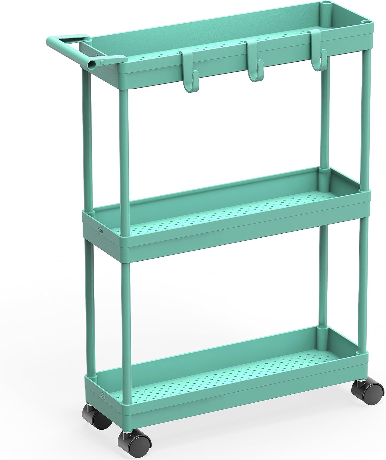 Simple Houseware 3-Tier Slim Rolling Cart w/Handle 5.5" Wx27.5 H, Turquoise | Storage Cart for Narrow Space (5.5-Inch Wide) Kitchen, Bathroom, Laundry Room