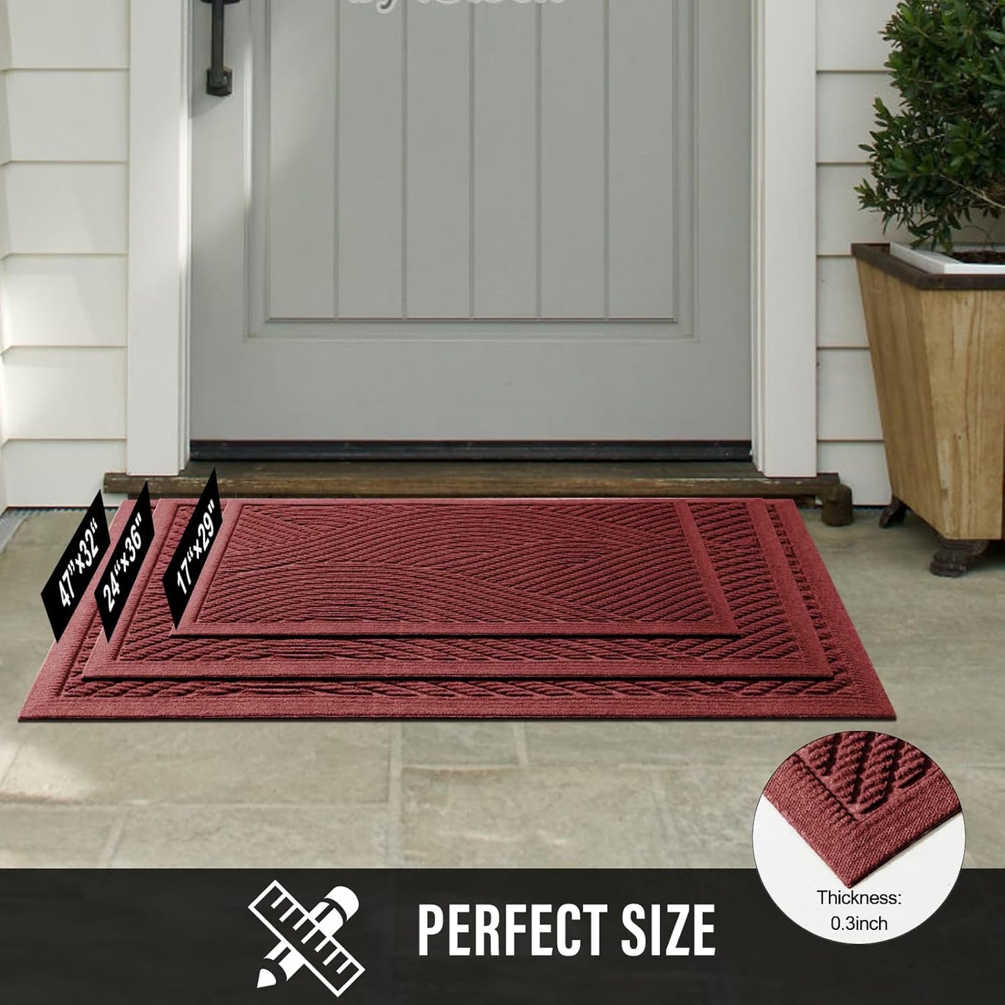 HIYARD Sturdy Front Door Mat, Absorbent Muddy Dirt Resist Welcome Door Mats Outdoor Indoor, Stain and Fade Resistant, Non-Slip Backing Entry Mat Low Profile Doormat for Entryway, 29×17, Beige