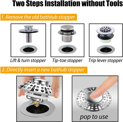 Anlige Bathroom Sink Drain Strainer, 2PCS 3 in 1 Pop Up Bathroom Sink Stopper with Removable Brass Basket Hair Catcher, Universal Sink Plug for 1.06 to 1.6in Drain Hole, Chrome Silver