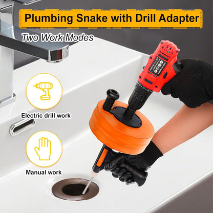 Drain Auger 50FT, Drain Snake with Drill Adapter, Plumbing Snake Clog Remover Use Manually or Powered for Kitchen, Bathtub and Shower Drains