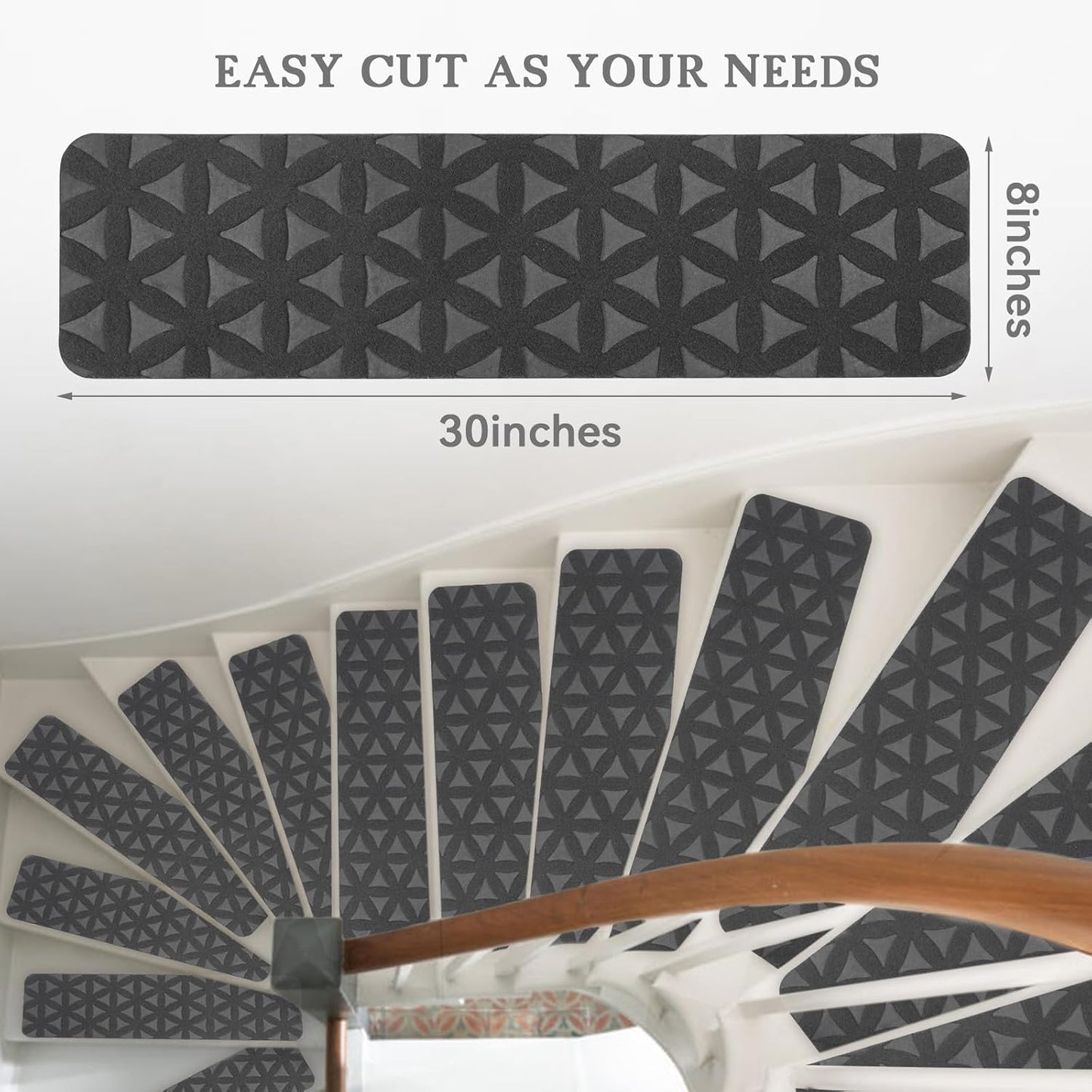 RIOLAND Stair Treads Carpet Non-Slip Indoor Stair Runners for Wooden Steps, Stair Rugs for Kids and Dogs, Set of 15, 8" X 30", Gray