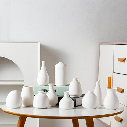 Tanvecle Small White Vases, Ceramic Bud Vase Set of 5, Mini Pottery Vases for Pampas Grass, Flowers, Decorative Vases for Home Modern Decor, Rustic Decor, Veses for Living Room Dining Table Shelves
