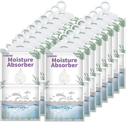 Ksend Moisture Absorbers 8 Packs - 9.8 oz Dehumidifier Bags, Portable Moisture Hanging Bags for Closet, Bathroom and Kitchen, Fragrance Free, 11.8'' x 6.3''