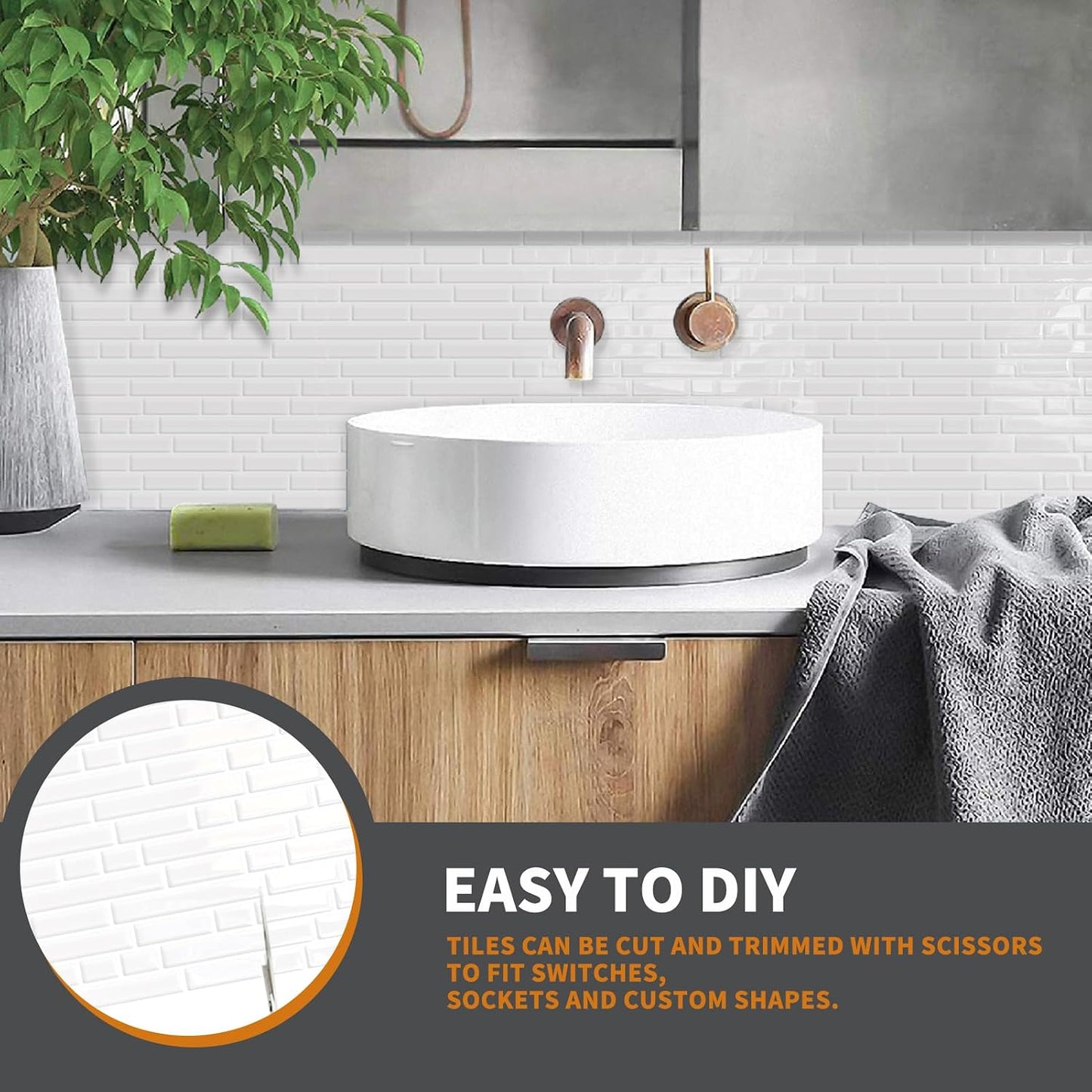 Yipscazo 10 Sheets Peel and Stick Backsplash for Kitchen Wall, 12''x12'' Waterproof Stick on Backsplash Smart Tiles for Bathroom,Removable Backsplash Wall Tiles in Gray White