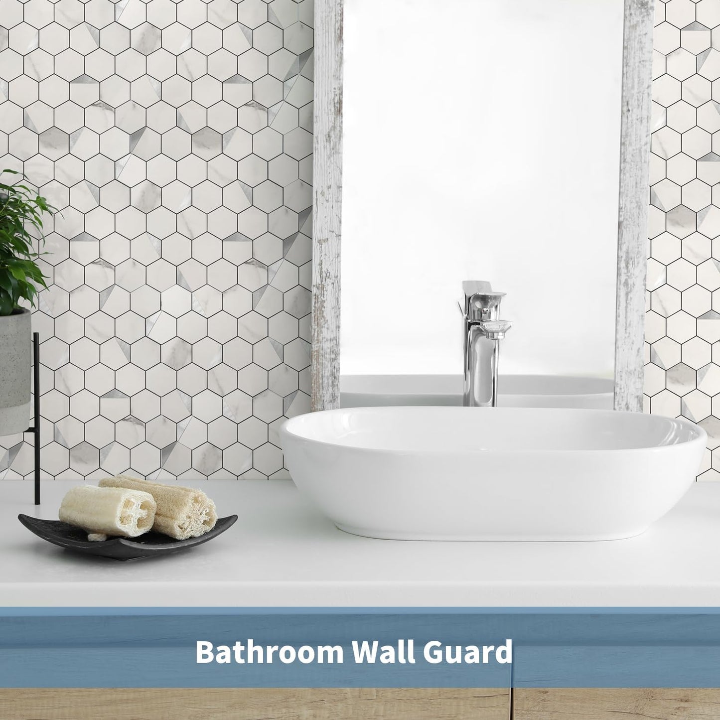 10-Sheet Heavy-Duty Hexagon Peel and Stick Backsplash, Thick Waterproof &Heat Resistant Stick on Wall Tiles, Slate Beige Mosaic for Kitchen & Bathroom, Strong Adhesive Permanent PVC Tiles
