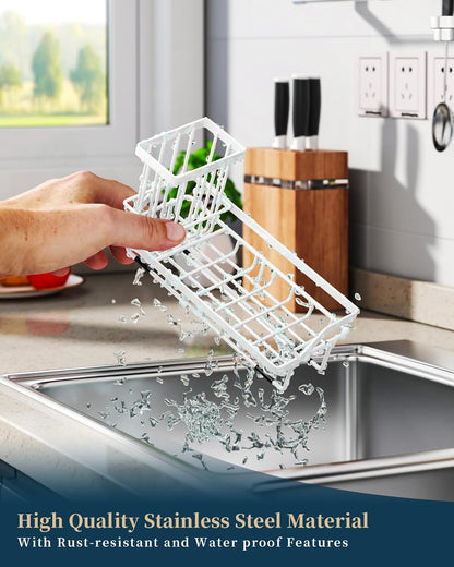 Consumest Sponge Holder for Kitchen Sink - Kitchen Sink Caddy Organizer with Removable Drip Tray for Countertop Dish Soap Dispenser Brush Storage Accessories 304 Stainless Steel - Black