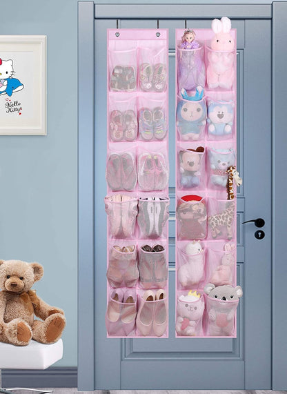 MISSLO Over The Door Shoe Organizer 12 Large Mesh Pockets Hanging Narrow Closet Door, White, 2 Pack