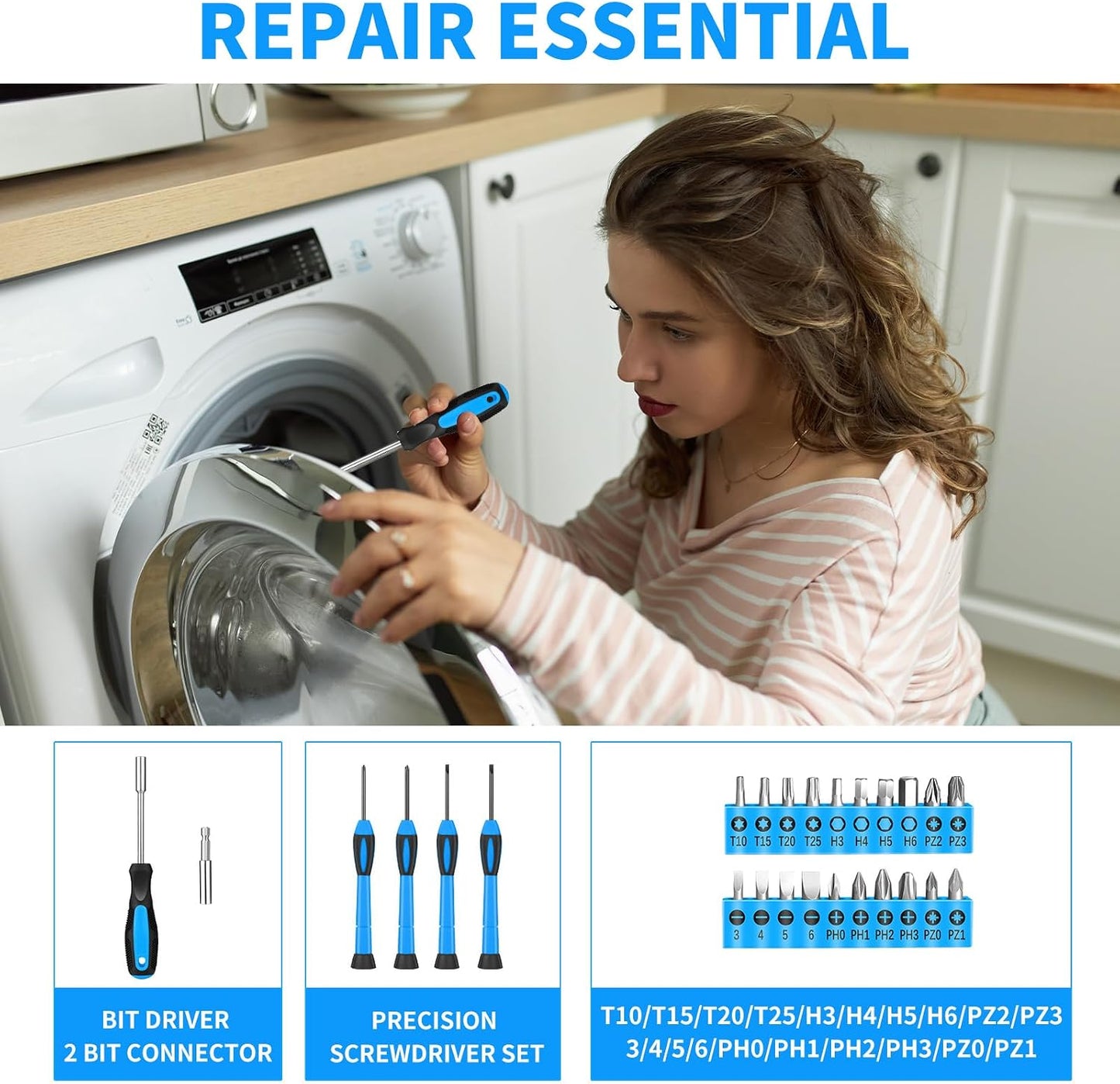 HANGYING 39-Piece Basic Household Tool Set with Toolbox Storage Case, Blue | Basic Home Tool Kit, Small Hand Tool Kit, General Home Repair, for Home Garage, Office, College Dormitory, Daily DIY Use