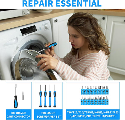 HANGYING 39-Piece Basic Household Tool Set with Toolbox Storage Case, Blue | Basic Home Tool Kit, Small Hand Tool Kit, General Home Repair, for Home Garage, Office, College Dormitory, Daily DIY Use