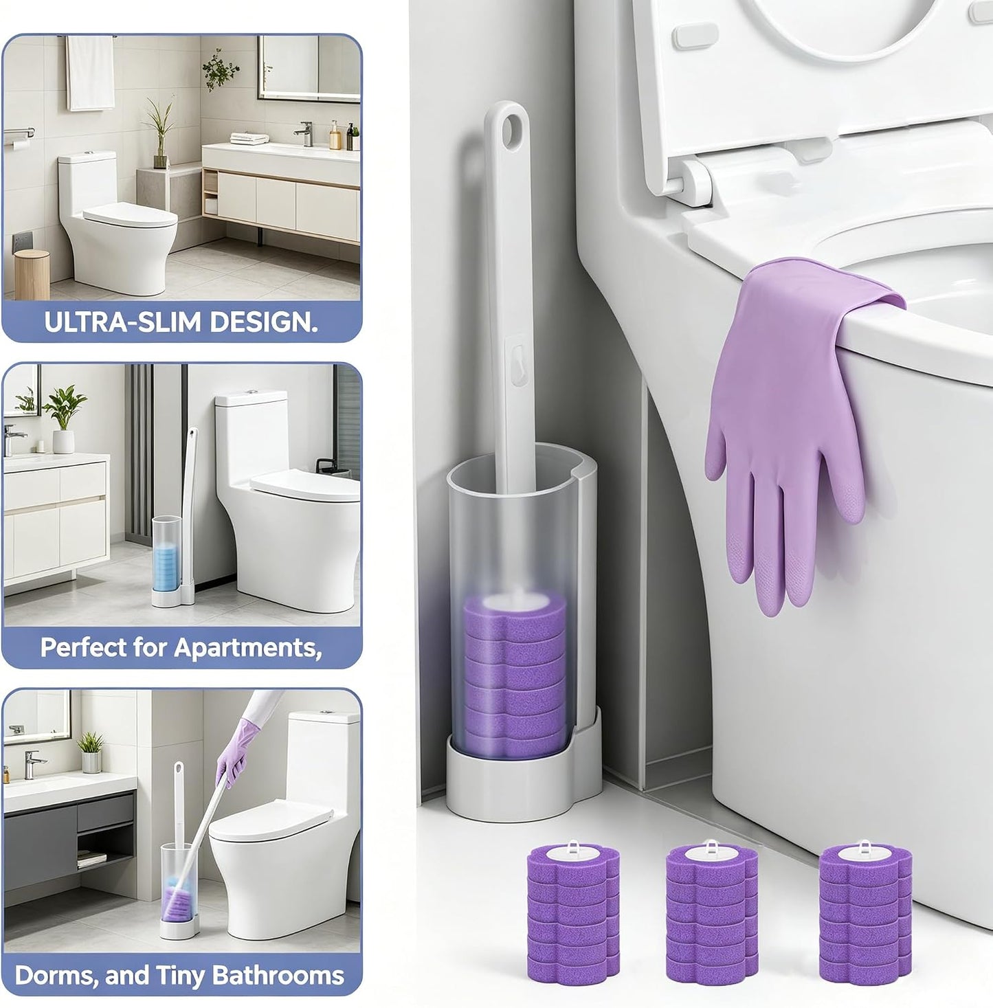 All-in-One Toilet Cleaning Kit - Disposable Toilet Brush with 18 Refills, 12 Extended Cleaning Gloves &12 Deep Clean Tablets - No Touch Bathroom Wand, Zero-Touch Cleaning System for Home & Apartment