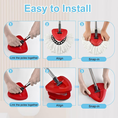 Spin Mop Handle,Mop Replace Heads,Brush and Base Compatible with O Cedar EasyWring 1 Tank,2 Microfiber Mop Refills and Brush,4-Section 30-58" Mop Handle,Mop Base Combo Set for Wet/Dry Floor Cleaning
