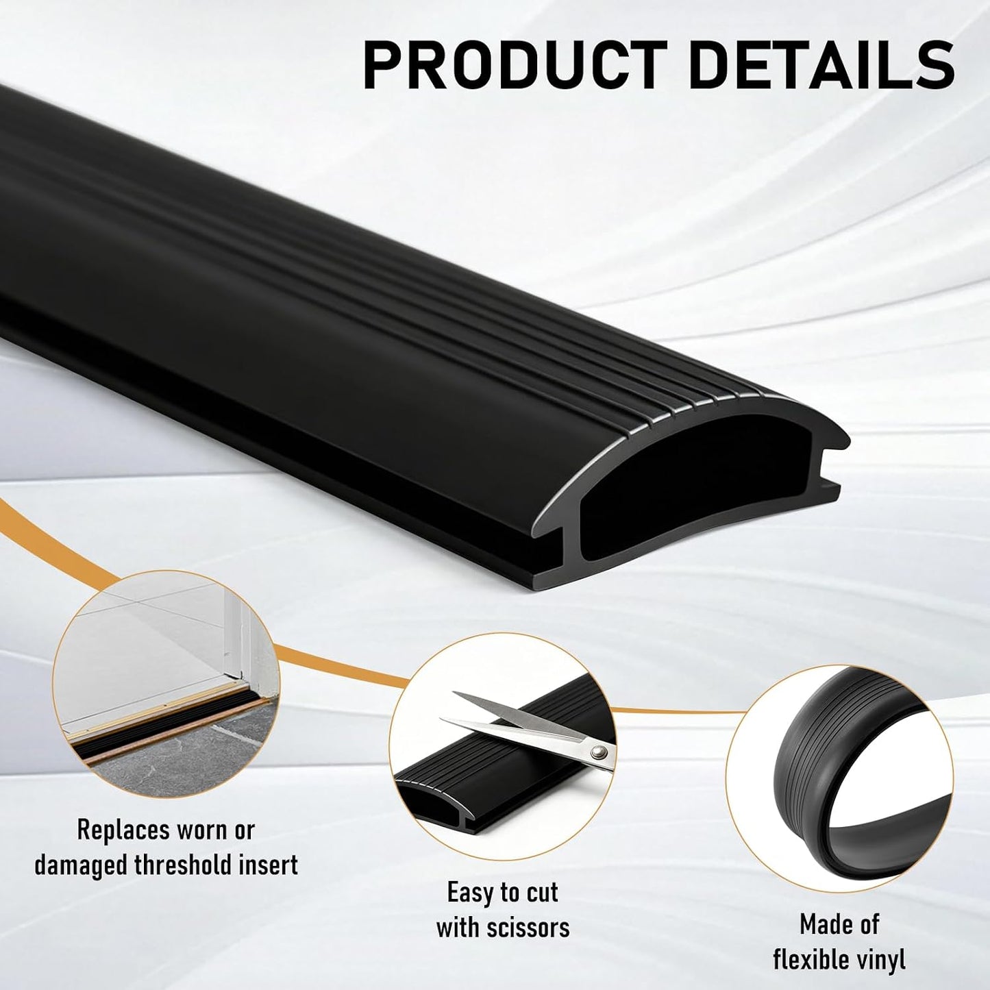 2 Pcs 36 Inch Vinyl Replacement Insert for Adjustable Height Aluminum Thresholds with Seals 1-5/16 x 3/8 Vinyl Replacement Insert for Front Under Door Weather Stripping Seal Exterior