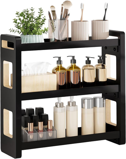 Bathroom Counter Organizer,Bathroom Counter Shelf,Bathroom Organizers,Under Sink Organizer,Cologne Organizer For Men,Colognes Stand,Cologne Cabinet,Vanity Shelf(Black 2 Tier)