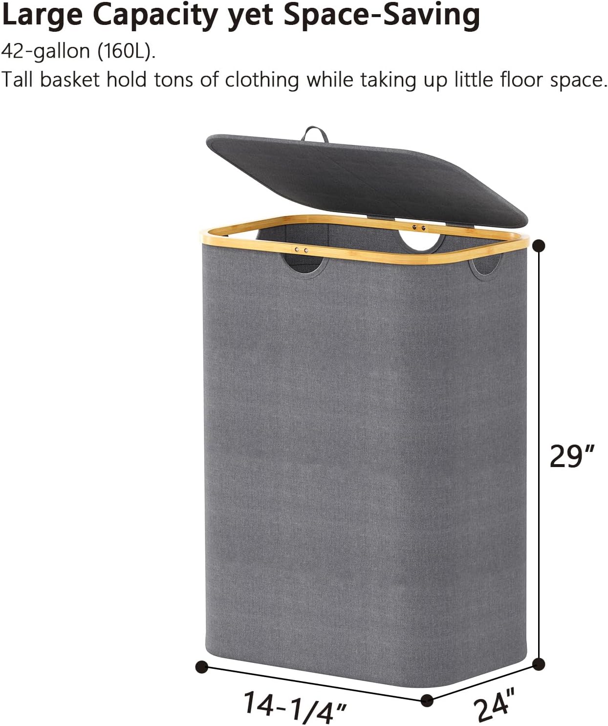 SpaceAid Double Laundry Hamper 2 Section with Lid and Removable Laundry Bags, 160L Clothes Basket with Bamboo Handles, Large Collapsible Hamper for Bedroom, Bathroom, Dorm, Laundry Room - White