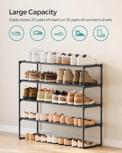 SONGMICS Shoe Rack, 6-Tier Shoe Organizer, Metal Storage Shelf, Upright or Upside Down, for 24-30 Pairs, Stackable, for Entryway, 11.8 x 36.2 x 42.7 Inches, Black ULSA306BH01