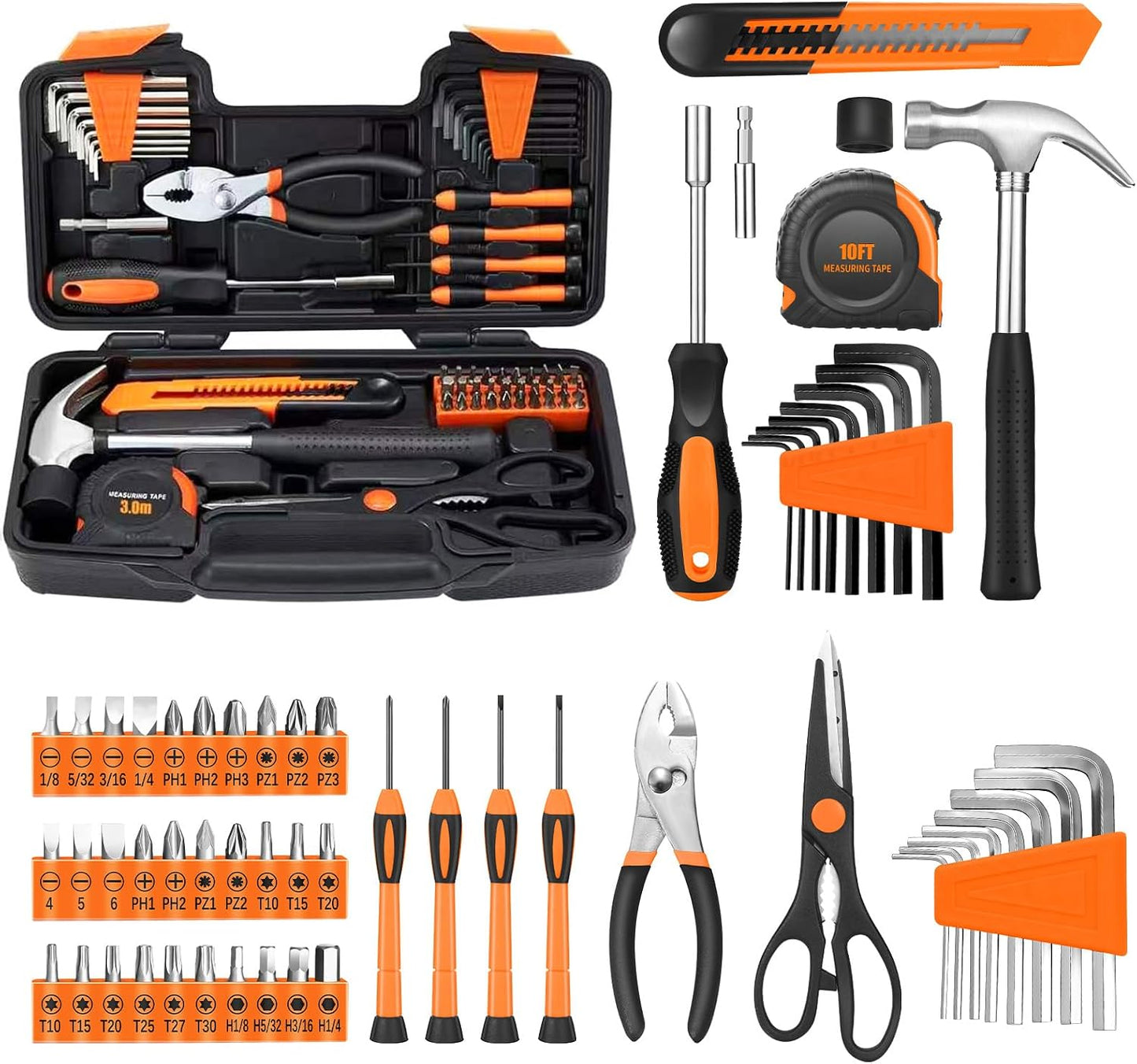 144-Piece General Household Hand Tool Kit with Plastic Toolbox Pink | Basic General Hand Tool Kit, Household Tool Set, for Home Repair, Office & College Dormitory Use, Daily Use for Women