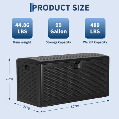 Garvee 73 Gallon Waterproof Large Resin Deck Box Indoor Outdoor, Lockable Storage Container for Patio Furniture Tools, Waterproof Deck Box Patio Storage Bin for Pool Garden, Black