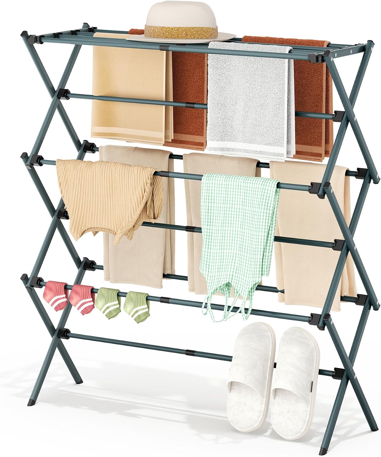 APEXCHASER Drying Rack Clothing - 3 Tier Metal Clothes Drying Rack Collapsible, Laundry Drying Rack Expandable, Small Clothe Airer for Baby Clothes Towel Bib Sock Indoor Outdoor Use(White)