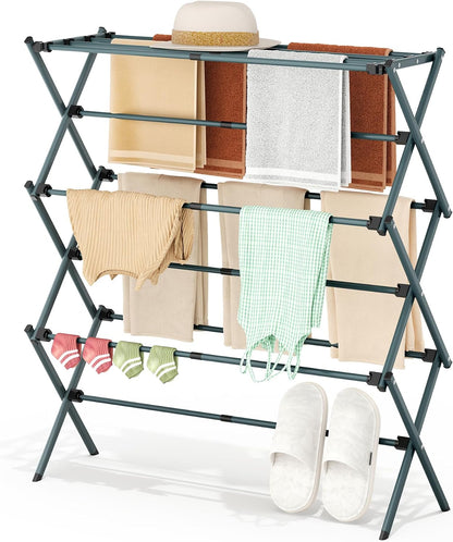 APEXCHASER Drying Rack Clothing - 3 Tier Metal Clothes Drying Rack Collapsible, Laundry Drying Rack Expandable, Small Clothe Airer for Baby Clothes Towel Bib Sock Indoor Outdoor Use(White)