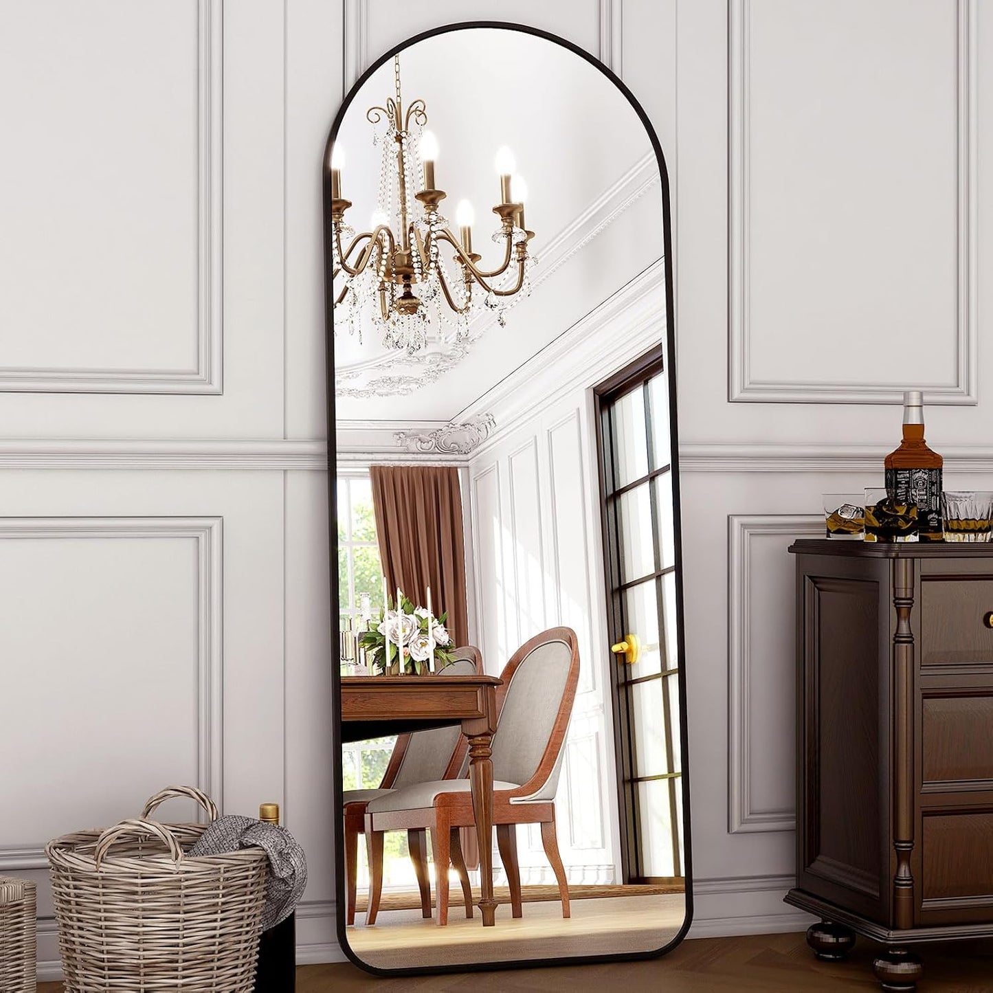 HARRITPURE 64"x21" Arched Full Length Mirror Free Standing Leaning Hanging Mounted Mirror Aluminum Frame Modern Simple Home Decor for Living Room Bedroom Cloakroom, Gold