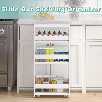 MARTY Slim Rolling Storage Cart 4-Tier Kitchen Cart with Wheels, Laundry Room Storage with Handle Slide Out Utility Cart Shelving Unit Organizer Trolley for Narrow Places Bathroom Small Corner, Black