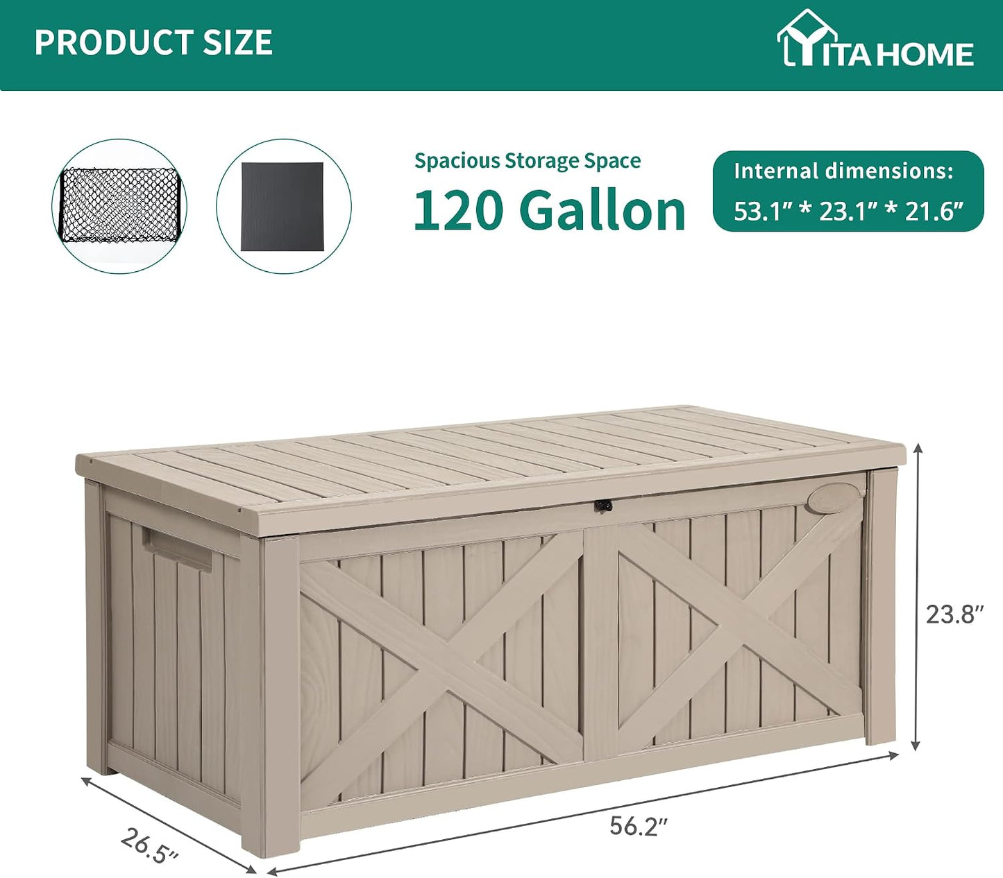 YITAHOME 31 Gallon Outdoor Storage Deck Box | Waterproof Resin Package Delivery and Storage Box with Lockable Lid for Patio Furniture Cushions, Pool Accessories, Garden