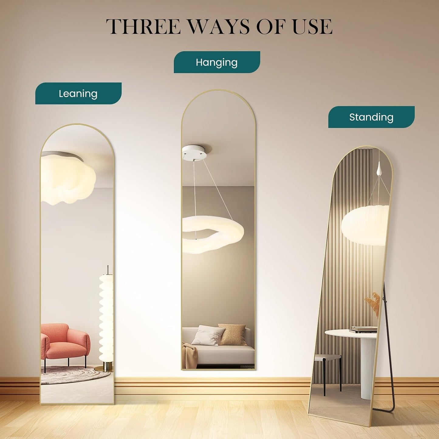 Arched Mirror Full Length, Upgraded 16"x59" Body Wall Mirrors with Shatter-Proof Glass, Floor Standing, Hanging or Leaning, Tall Arch Mirror with Stand Aluminum Alloy Frame for Bedroom Cloakroom