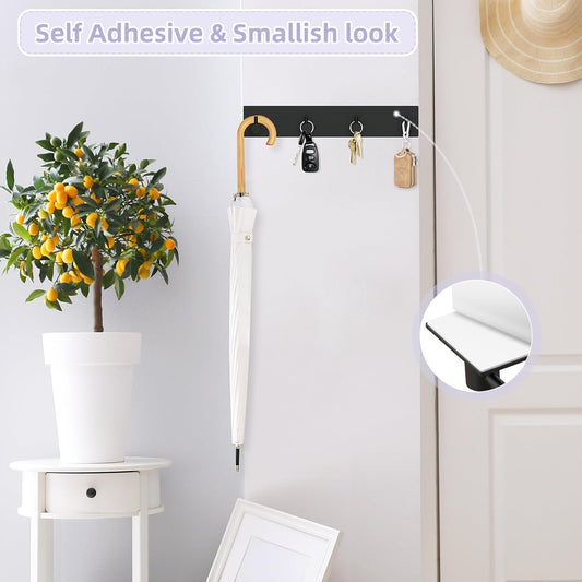 VIS'V Key Holder Wall Mount, Large Adhesive Key Hanger with 4 Hooks, Black | Metal Material, No Drilling, Extra Adhesive Strip, Suitable for Entryway, Hallway, Doorway, Kitchen, Garage, Camper