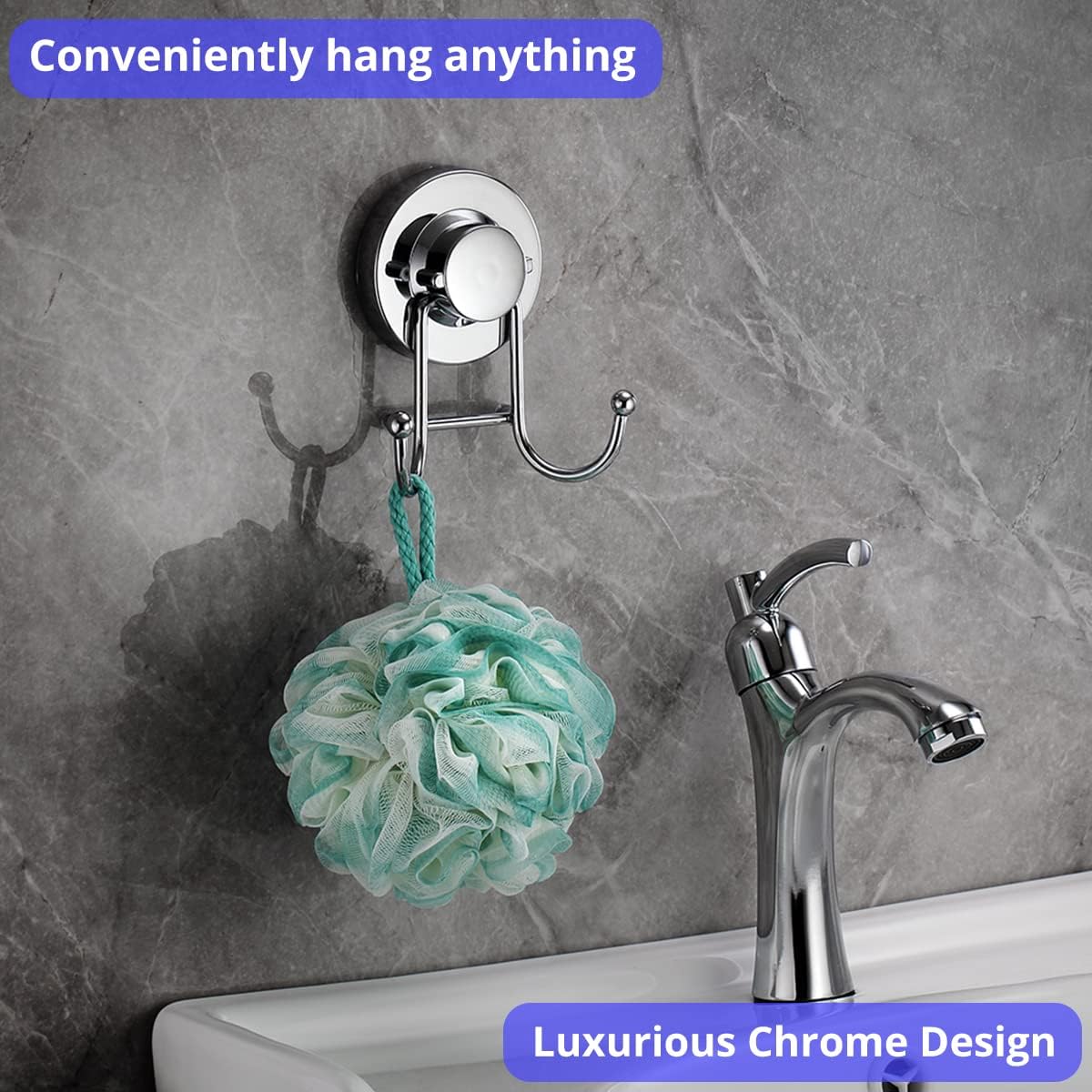 HOME SO Suction Cup Hooks for Shower & Bathroom Towel Holder 1-Pack – Suction Cups Hooks for Hanging Towels, Robes, & Coats - Tiles, Glass Door or Mirror – Shower and Towel Hooks - Chrome, Stainless