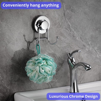 HOME SO Suction Cup Hooks for Shower & Bathroom Towel Holder 1-Pack – Suction Cups Hooks for Hanging Towels, Robes, & Coats - Tiles, Glass Door or Mirror – Shower and Towel Hooks - Chrome, Stainless