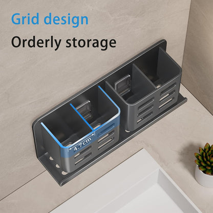 Aluminum Toothbrush Holder， Wall-Mounted，Bathroom Rack，4 Slot，Black | Bracket Shower Toothbrush Razor Holder Suitable for Toothbrush, Toothpaste, Razor and Comb etc Bathroom Storage