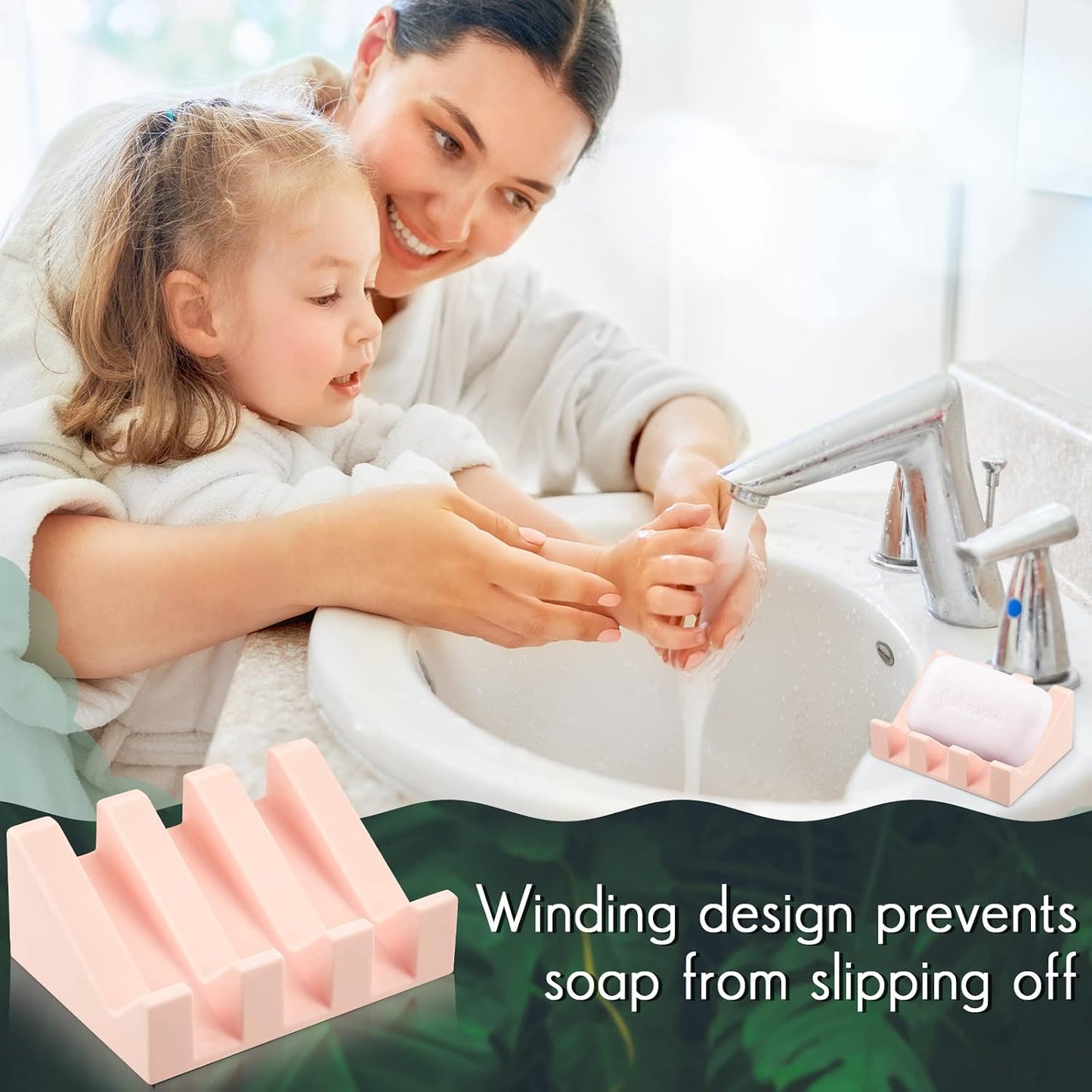 Cunhill 2 Pieces Silicone Soap Dish Self Draining Soap Dish Shower Waterfall Bar Soap Holder Tray with Drain Soap Saver for Kitchen Bathroom Accessories (Black)
