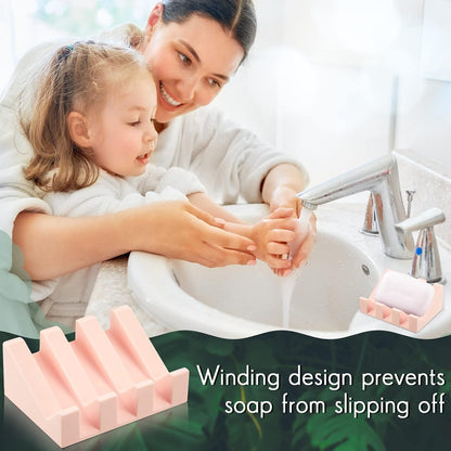 Cunhill 2 Pieces Silicone Soap Dish Self Draining Soap Dish Shower Waterfall Bar Soap Holder Tray with Drain Soap Saver for Kitchen Bathroom Accessories (Black)