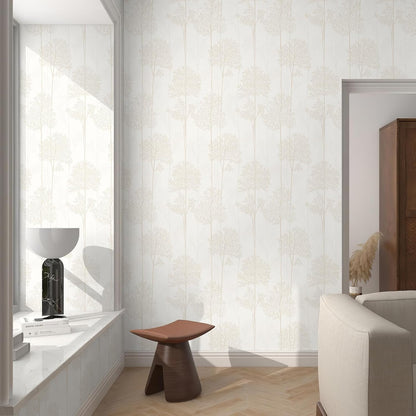 JiffDiff Warm White Self Adhesive Wallpaper with Waterproof, Farmhouse Removable Peel and Stick Wallpaper for Bathroom and Cabinets Decor, Botanical Renter Friendly Contact Paper 17.3" X 120"