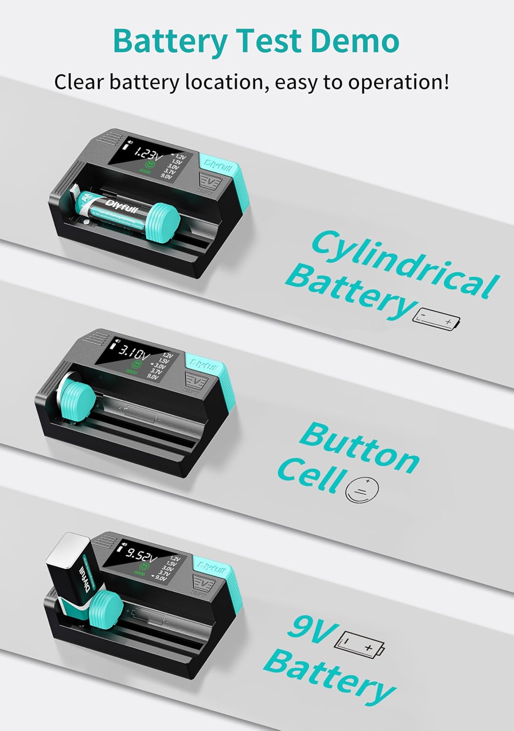 Dlypow Magnetic Battery Tester for AAA AA C D 9V, Button Cell & Rechargeables