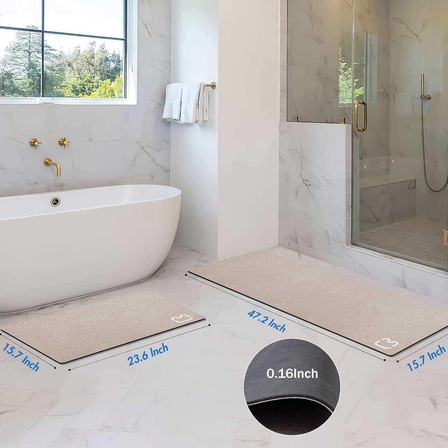 Diatomaceous Earth Bath Mat Rugs Super Absorbent Diatomite Stone Bath Mat Non Slip Quick Dry Thin Bathroom Mat Fit Under Door, Floor Rugs in Front of Bathtub, Shower Room, Sink,15.7"x23.6", Grey
