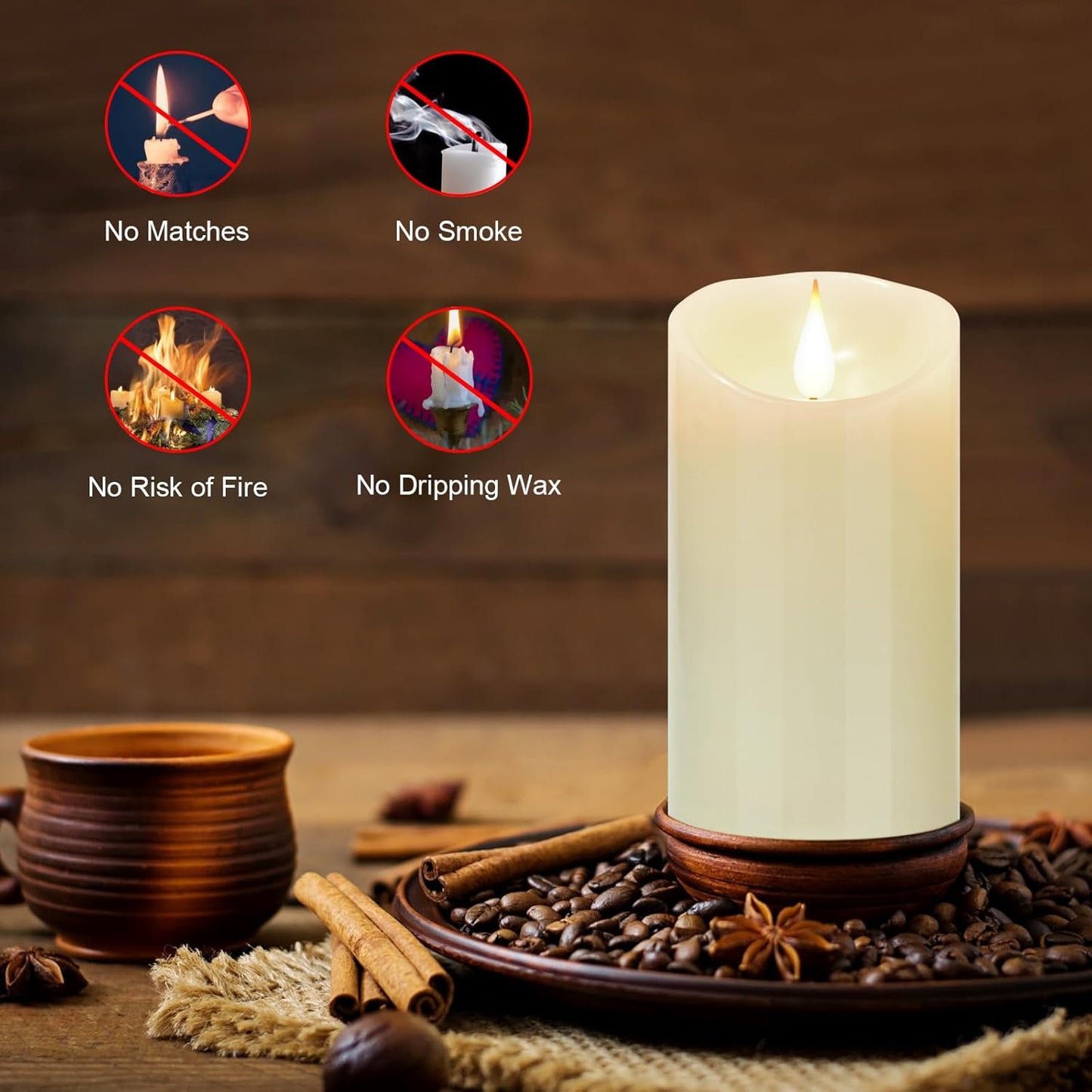 Waterproof Flameless Remote Control Candles 2PACK(D3''*H5.5'')Battery Operated Flickering LED Pillar Candle,plastic with 10-Key 24Hours Timer for Outdoor/Indoor Party Garden Lanterns Porch Ivory