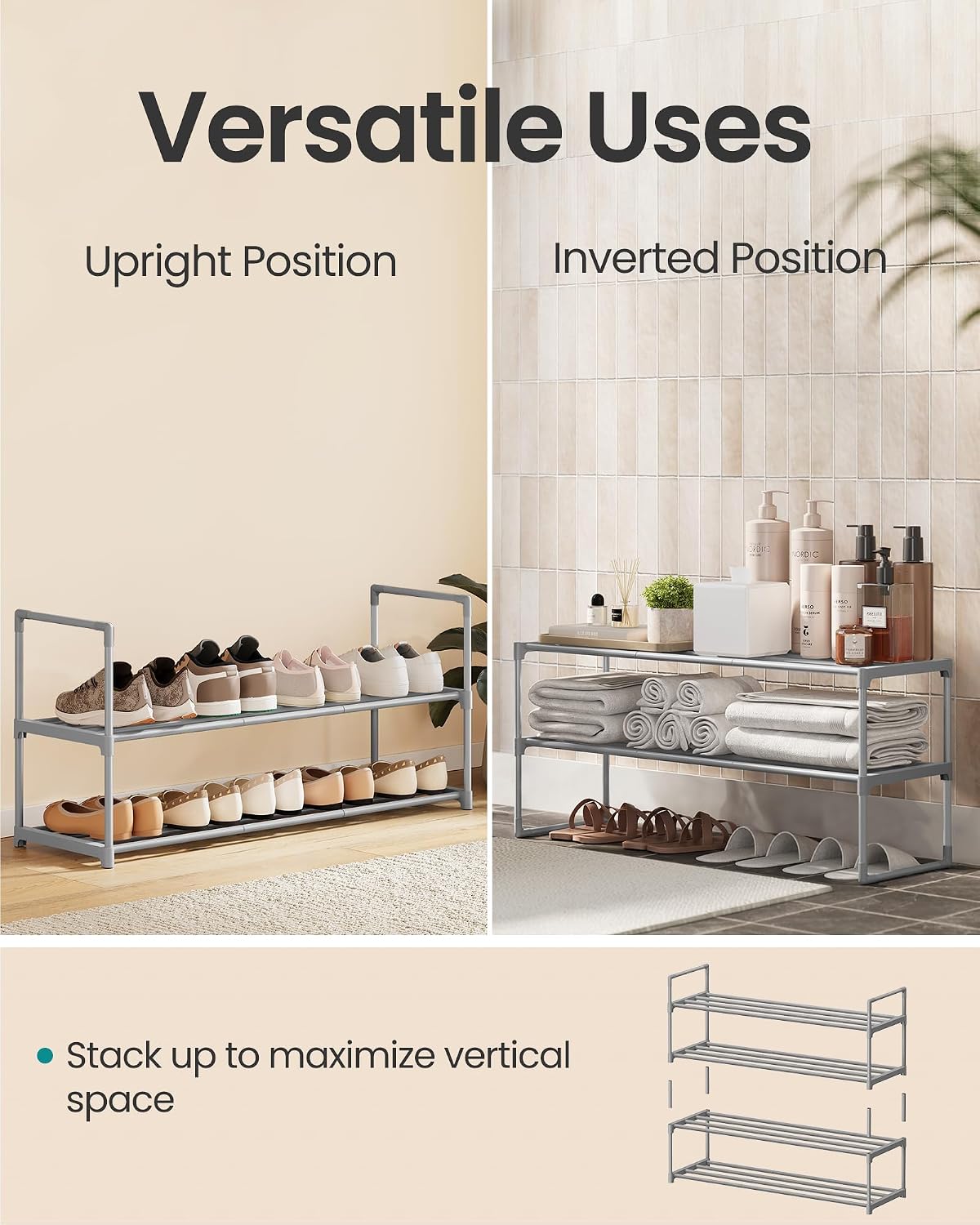 SONGMICS Shoe Rack, 6-Tier Shoe Organizer, Metal Storage Shelf, Upright or Upside Down, for 24-30 Pairs, Stackable, for Entryway, 11.8 x 36.2 x 42.7 Inches, Black ULSA306BH01