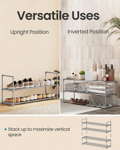 SONGMICS Shoe Rack, 6-Tier Shoe Organizer, Metal Storage Shelf, Upright or Upside Down, for 24-30 Pairs, Stackable, for Entryway, 11.8 x 36.2 x 42.7 Inches, Black ULSA306BH01