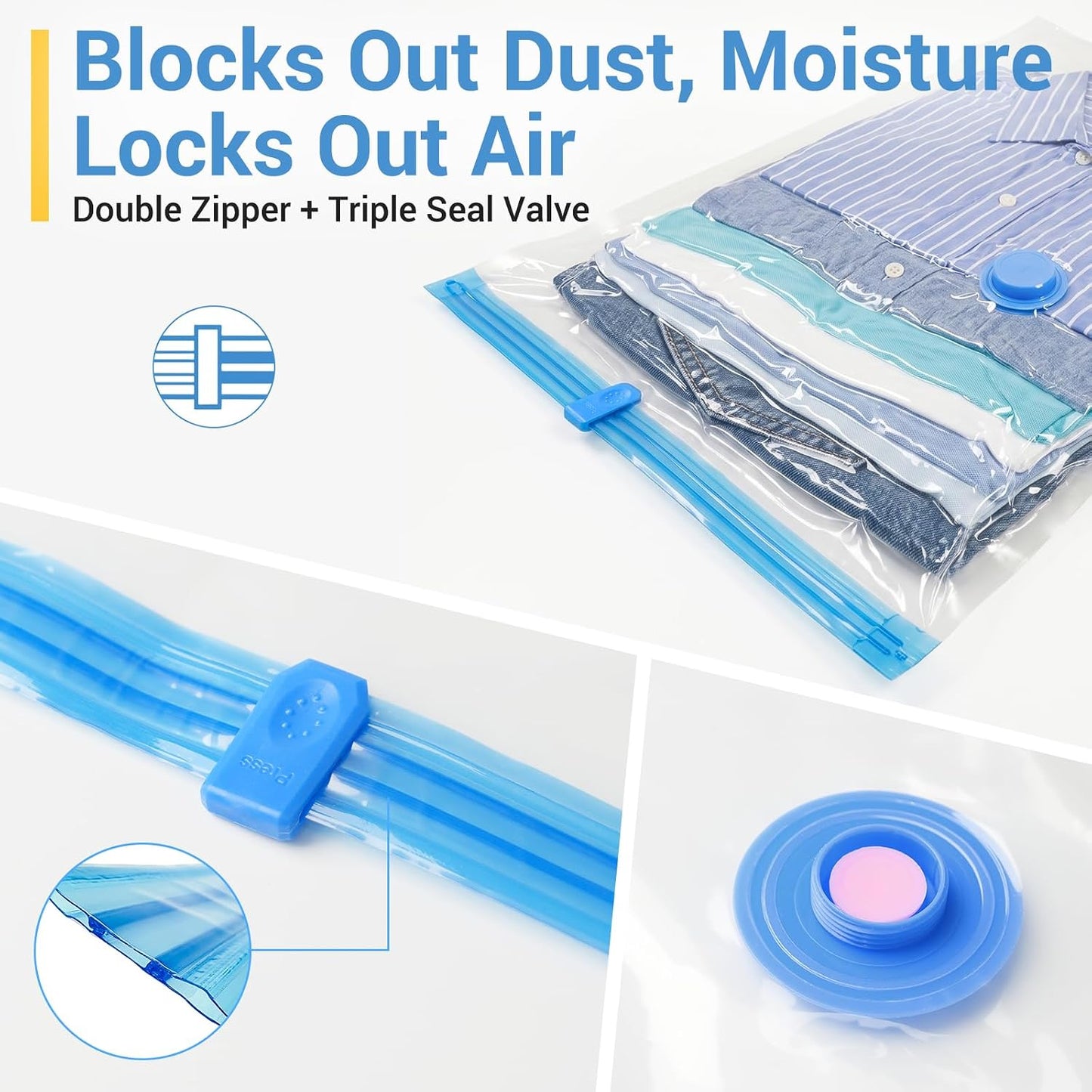 Fygrip Vacuum Storage Bags with Hand Pump, Plastic Packaging Bags, 80% Space Saver Vacuum Seal Bags for Clothing, Travel Lugggage, Blankets, Comforters, 10 Jumbo