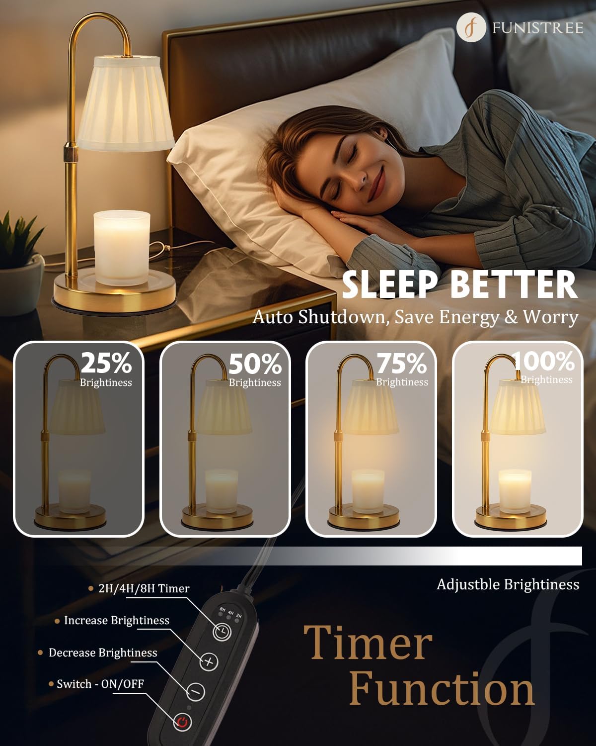 Candle Warmer Lamp Wood with Timer, Dimmable Electric Candle Lamp Warmer for Jar Candles, 2*35 Watt Bulb, Mothers Day Birthday Gifts for Women Men, Decorative Wooden Candle Lamp for Bedroom Home Decor