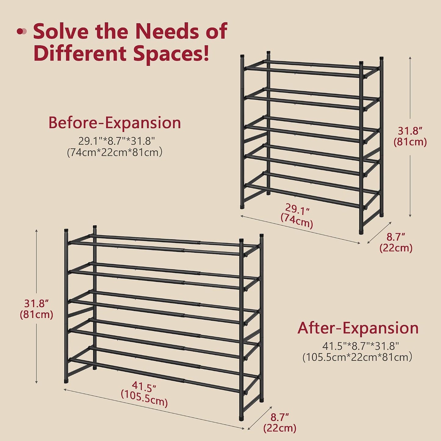 Tajsoon Expandable Shoe Rack for Closet 3 Tier, 28“-41“Adjustable & Stackable Shoe Shelf Storage, Metal Shoe Rack Organizer for Front Door Entrance, Closet, Garage, Entryway, Black