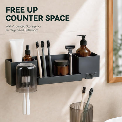 Tooth Brush Holder for Bathroom,Toothbrush Holders Wall Mounted,No Drilling Waterproof Electric Toothbrush Storage Rack, Toothbrush Organizer,Black